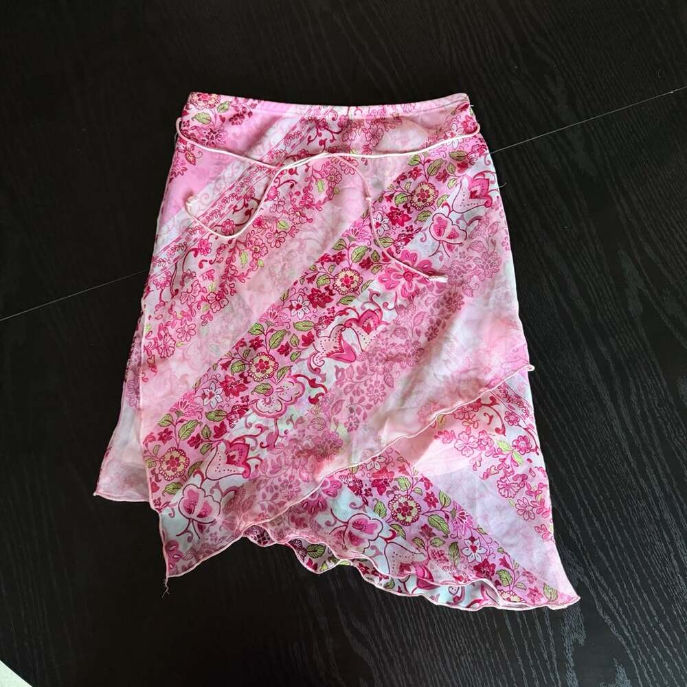 Amy Byer Floral Asymmetrical Skirt Pink Y2K Fairycore Mini